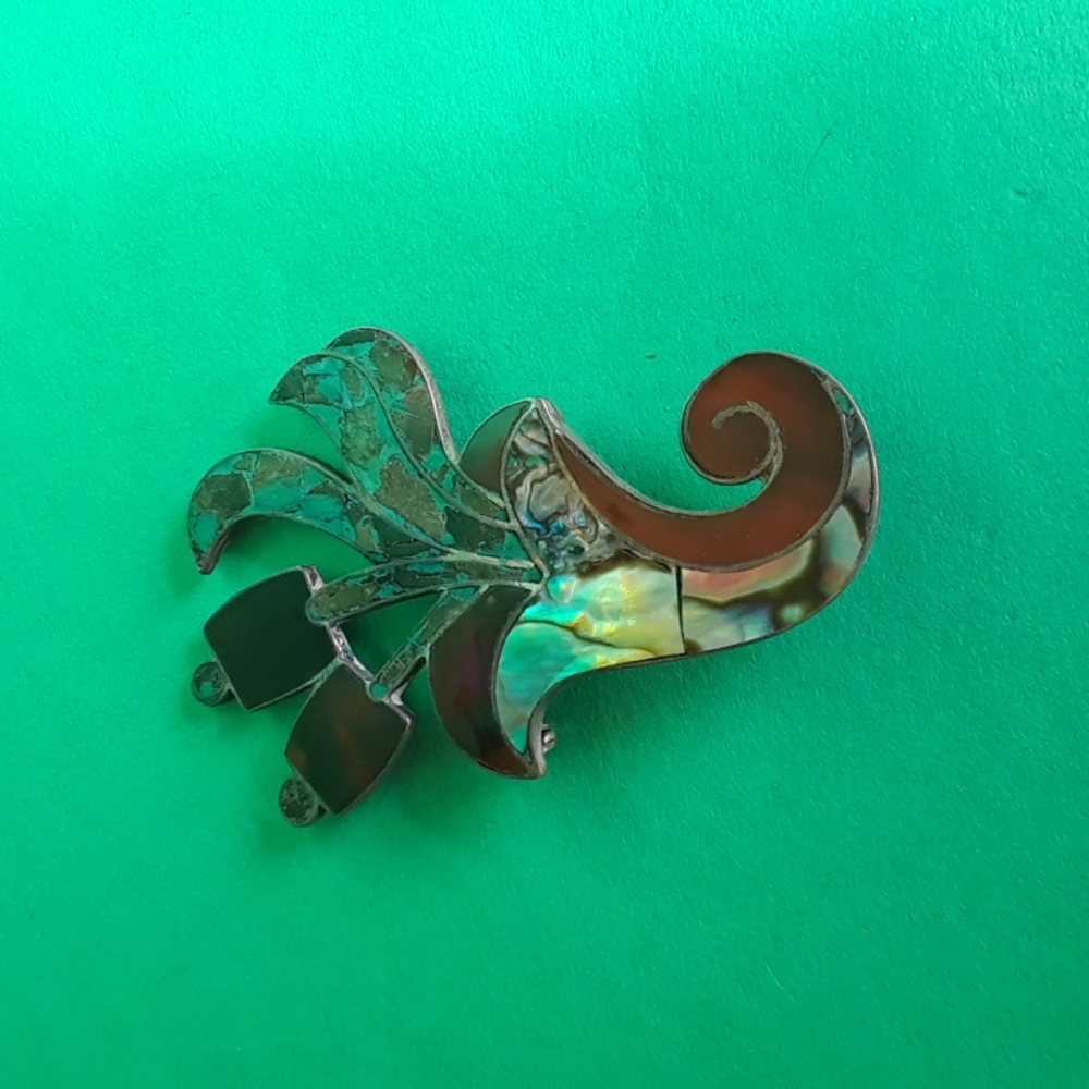 Vintage Mexican Sterling Silver Abalone Bouquet Brooch